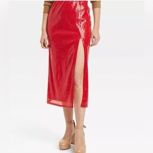 A New Day Red Sequin Midi Skirt